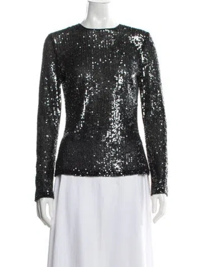 Pre-owned Naeem Khan Crew Neck Long Sleeve Top In Black