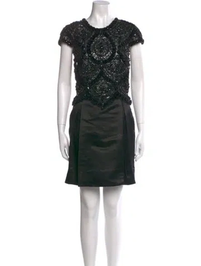 Pre-owned Naeem Khan Crew Neck Mini Dress In Black