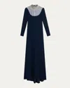 Naeem Khan Crystal Beaded Crepe Long-sleeve Illusion Gown In Black