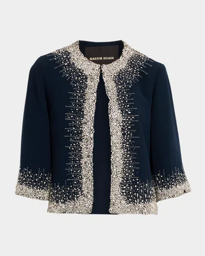 Naeem Khan Crystal Embellished 3/4-sleeve Bolero Jacket In Brown