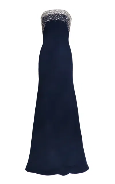 Naeem Khan Crystal Embellished Fit And Flare Gown In Blue