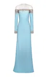 Naeem Khan Crystal Embellished Illusion Gown In Blue
