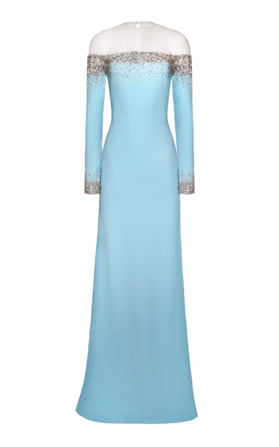 Naeem Khan Crystal Embellished Illusion Gown In Blue