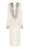 Naeem Khan Crystal Embellished Midi Dress In White