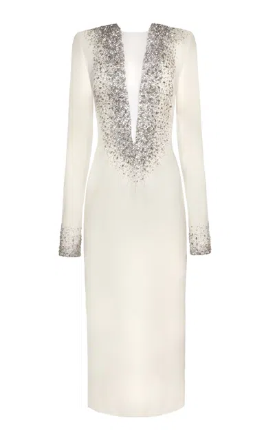 Naeem Khan Crystal Embellished Midi Dress In White