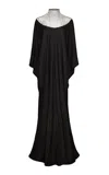 Naeem Khan Crystal Embellished Neckline Silk Caftan In Black