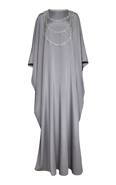 Naeem Khan Crystal-embellished Silk Caftan In Gray