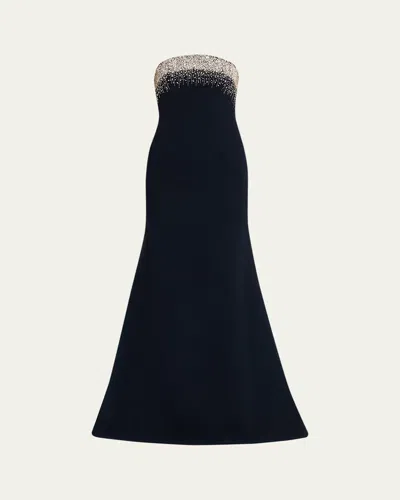 Naeem Khan Crystal Embroidered Strapless Trumpet Gown In Black