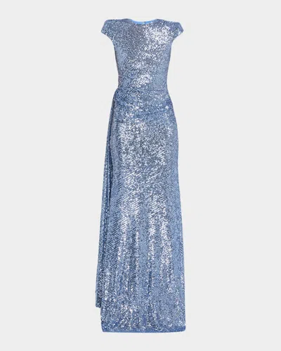NAEEM KHAN DRAPED SEQUIN CAP-SLEEVE GOWN