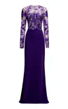Naeem Khan Embellished Crepe Gown In Purple