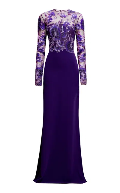Naeem Khan Embellished Crepe Gown In Purple