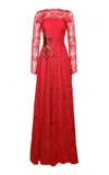 Naeem Khan Embellished Lace Gown In Red