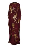 Naeem Khan Embellished Silk Georgette Caftan Gown In Burgundy