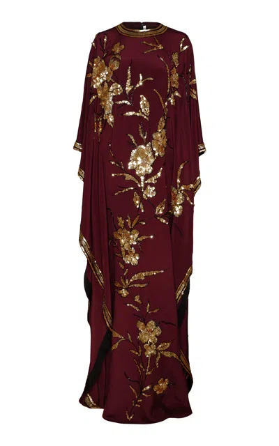Naeem Khan Embellished Silk Georgette Caftan Gown In Burgundy