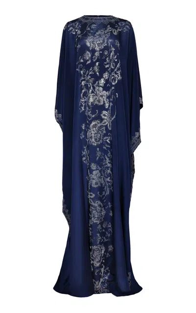 Naeem Khan Embellished Silk Georgette Caftan Gown In Navy