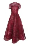 Naeem Khan Embellished Silk Illusion Midi Dress In Red