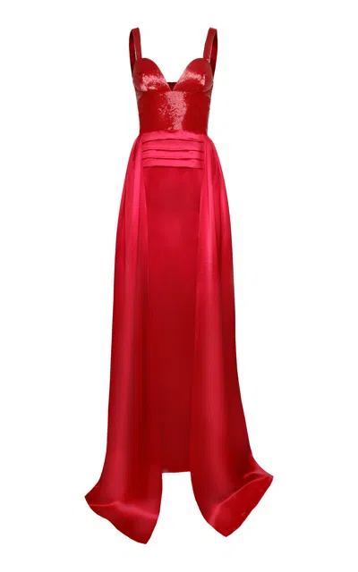 Naeem Khan Embellished Silk Satin Bustier Gown In Red