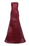 Naeem Khan Embellished Strapless Crepe Evening Gown In Red