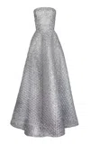 Naeem Khan Embellished Strapless Silk Evening Gown In Silver