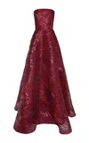 Naeem Khan Embellished Strapless Silk Evening Gown In Red