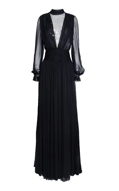 Naeem Khan Embroidered Chiffon Evening Gown In Animal Print