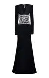 Naeem Khan Embroidered Crepe Evening Gown In Black