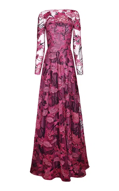 Naeem Khan Embroidered Gown In Burgundy
