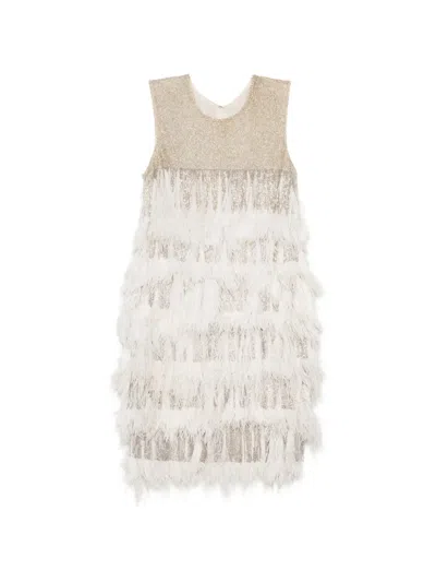 Naeem Khan Feather-trim Dress In Brown