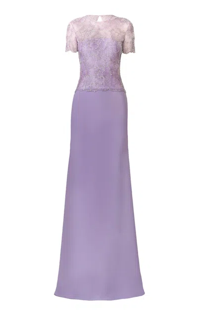 Naeem Khan Fit-and-flare Beaded Crepe Gown In Purple