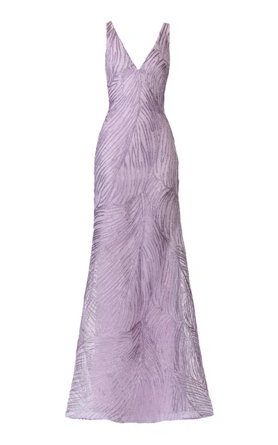 Naeem Khan Fit-and-flare Metallic Raffia Gown In Purple