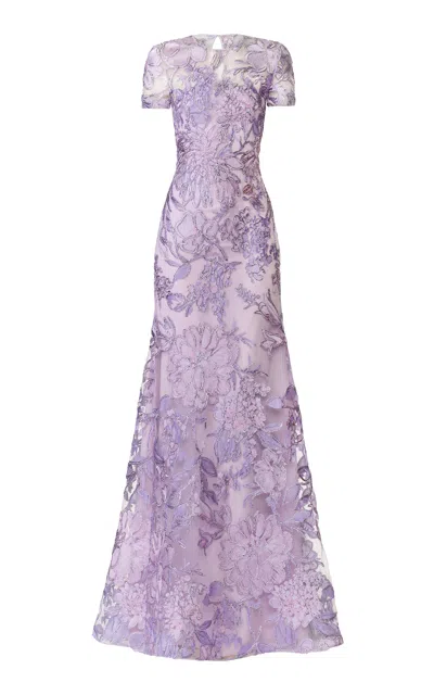 Naeem Khan Fit-and-flare Metallic Raffia Gown In Purple