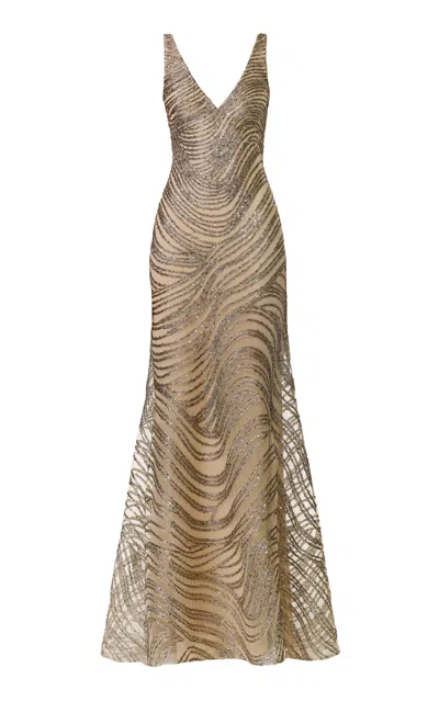 Naeem Khan Fit-and-flare Sequined Gown In Gold