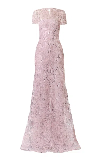 Naeem Khan Fit-and-flare Sequined Gown In Pink