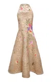 Naeem Khan Floral Appliqué Illusion Raffia Tulle-blend Midi Dress In Pattern
