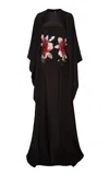 Naeem Khan Floral Applique Silk Caftan In Black