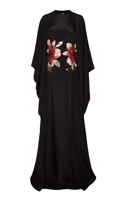 Naeem Khan Floral Applique Silk Caftan In Black