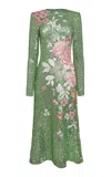 Naeem Khan Floral Appliqué Stretch Sequin Midi Dress In Green