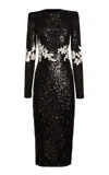 Naeem Khan Floral Appliqued Midi Dress In Black,white