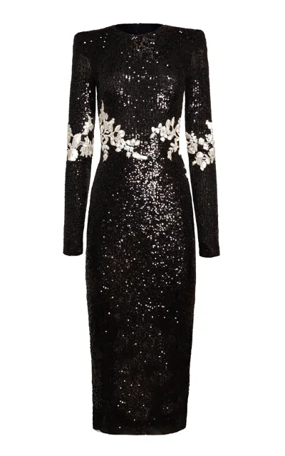 Naeem Khan Floral Appliqued Midi Dress In Black,white