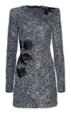 Naeem Khan Floral-appliquéd Stretch Sequined Mini Dress In Black,white