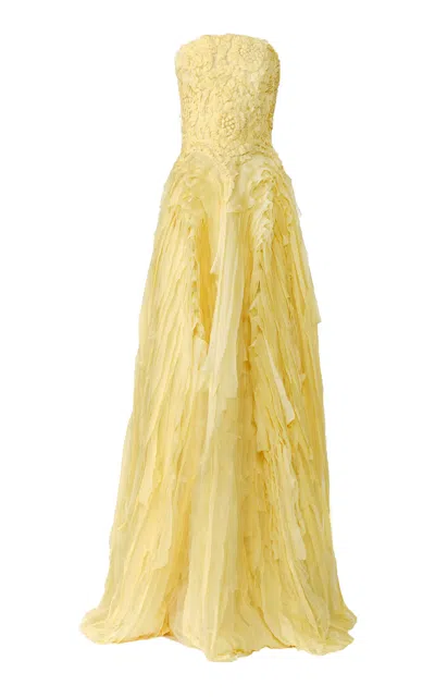 Naeem Khan Floral Bustier Chiffon Gown In Brown