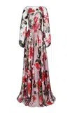 Naeem Khan Floral Embellished Blouson Sleeve Tulle Midi Dress In Multi