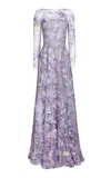 Naeem Khan Floral-embellished Crepe Illusion Gown