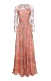 Naeem Khan Floral-embellished Crepe Illusion Gown In Pink