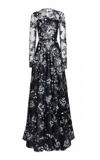 Naeem Khan Floral-embellished Crepe Illusion Gown In Black