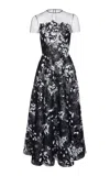 Naeem Khan Floral-embellished Crepe Illusion Midi Dress In Black