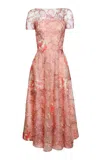 Naeem Khan Floral-embellished Crepe Illusion Midi Dress In Multi
