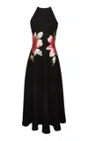Naeem Khan Floral Embellished Halter Midi Dress In Black