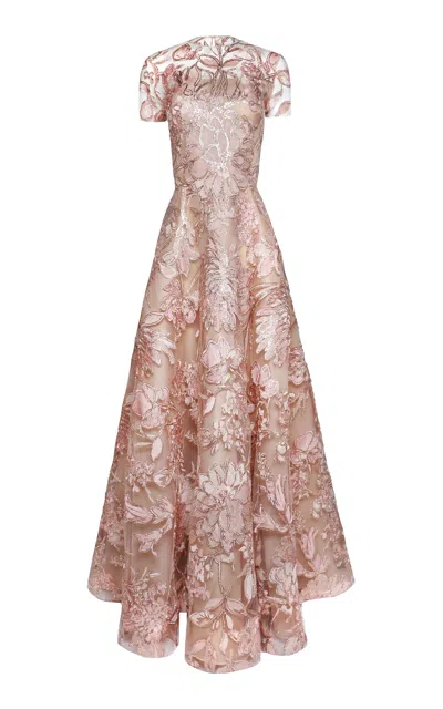 Naeem Khan Floral-embellished Silk Illuion Gown In Multi