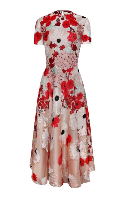 Naeem Khan Floral Embellished Tulle Midi Dress In Multi